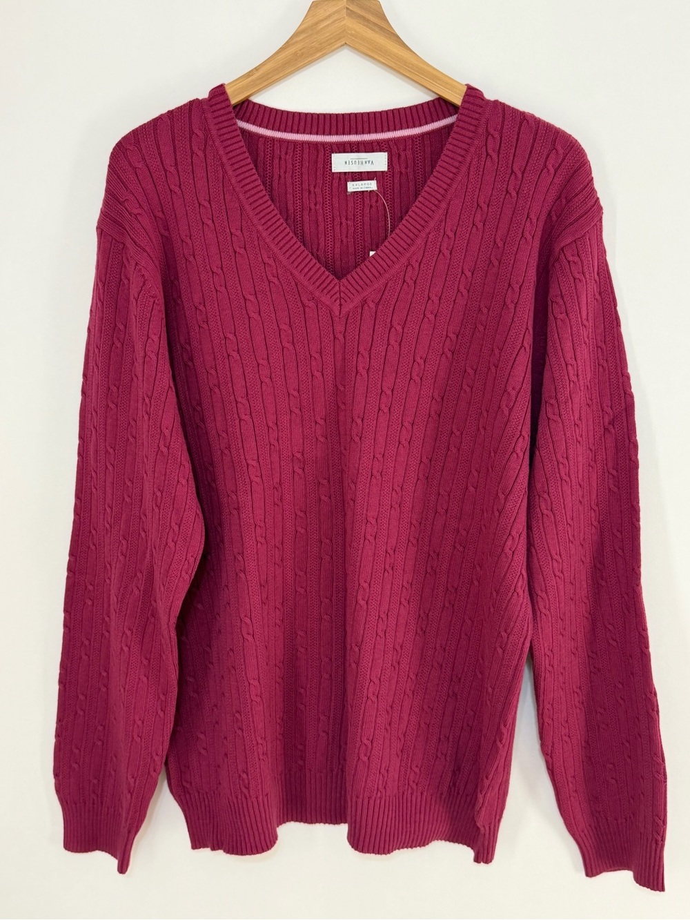 Van Heusen Women's Cable-Knit Texture V-Neck Sweater Rose Size XXL